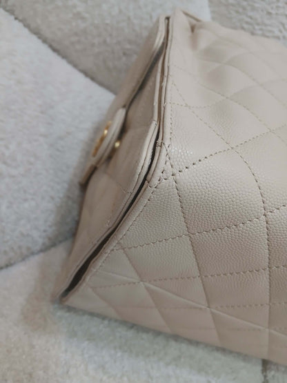 Chanel 25 Beige Caviar Medium Microchipped