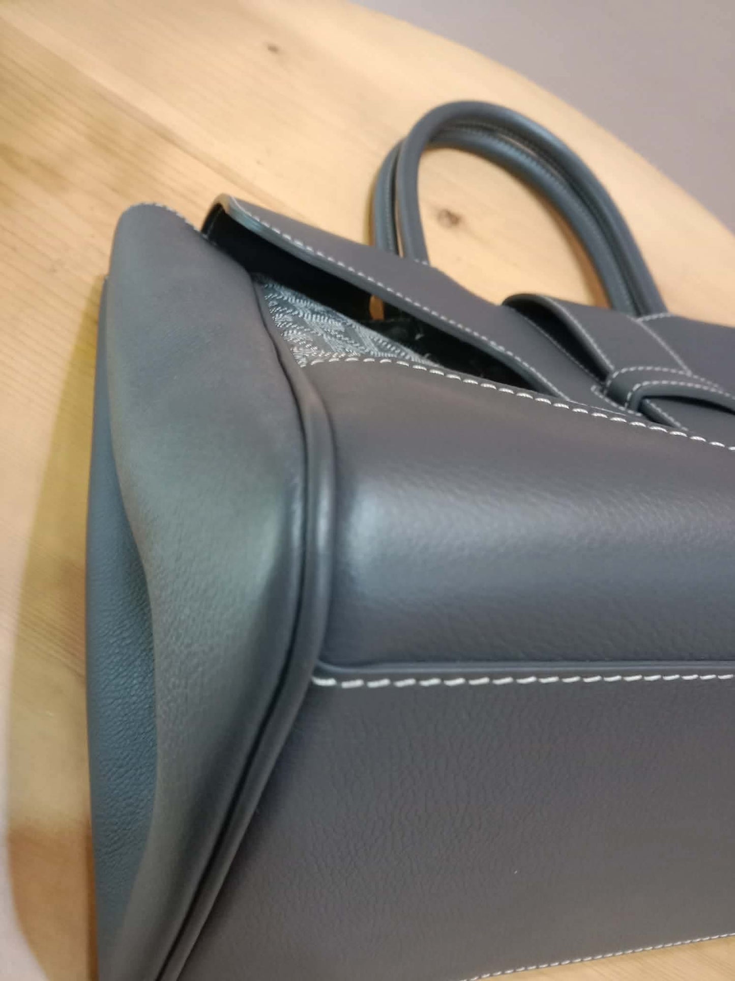 Goyard Saigon Tote Bag Goyardine Canvas with Structured Leather Trim Gris MM
