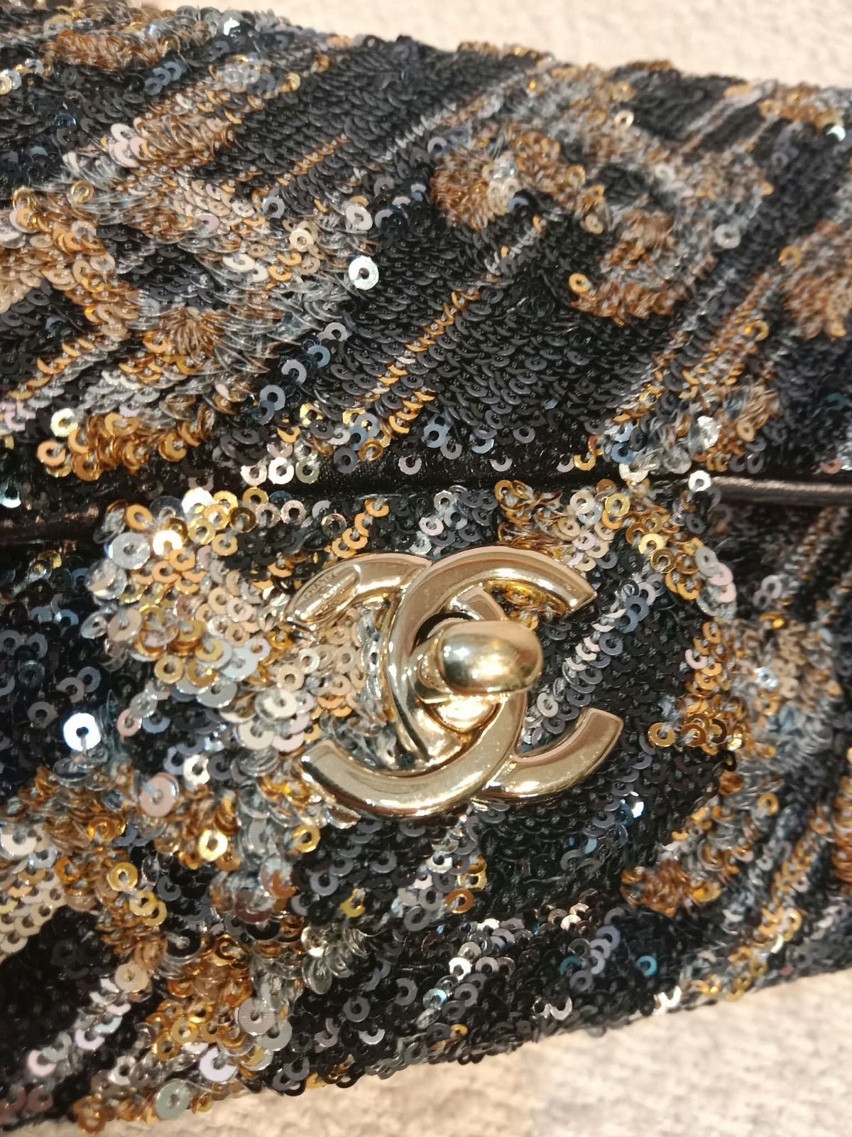 Chanel Mini Rectangular Gold/Black Sequin Limited Edition Microchipped
