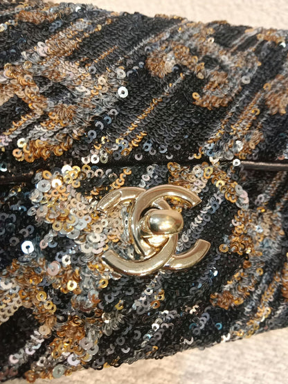 Chanel Mini Rectangular Gold/Black Sequin Limited Edition Microchipped