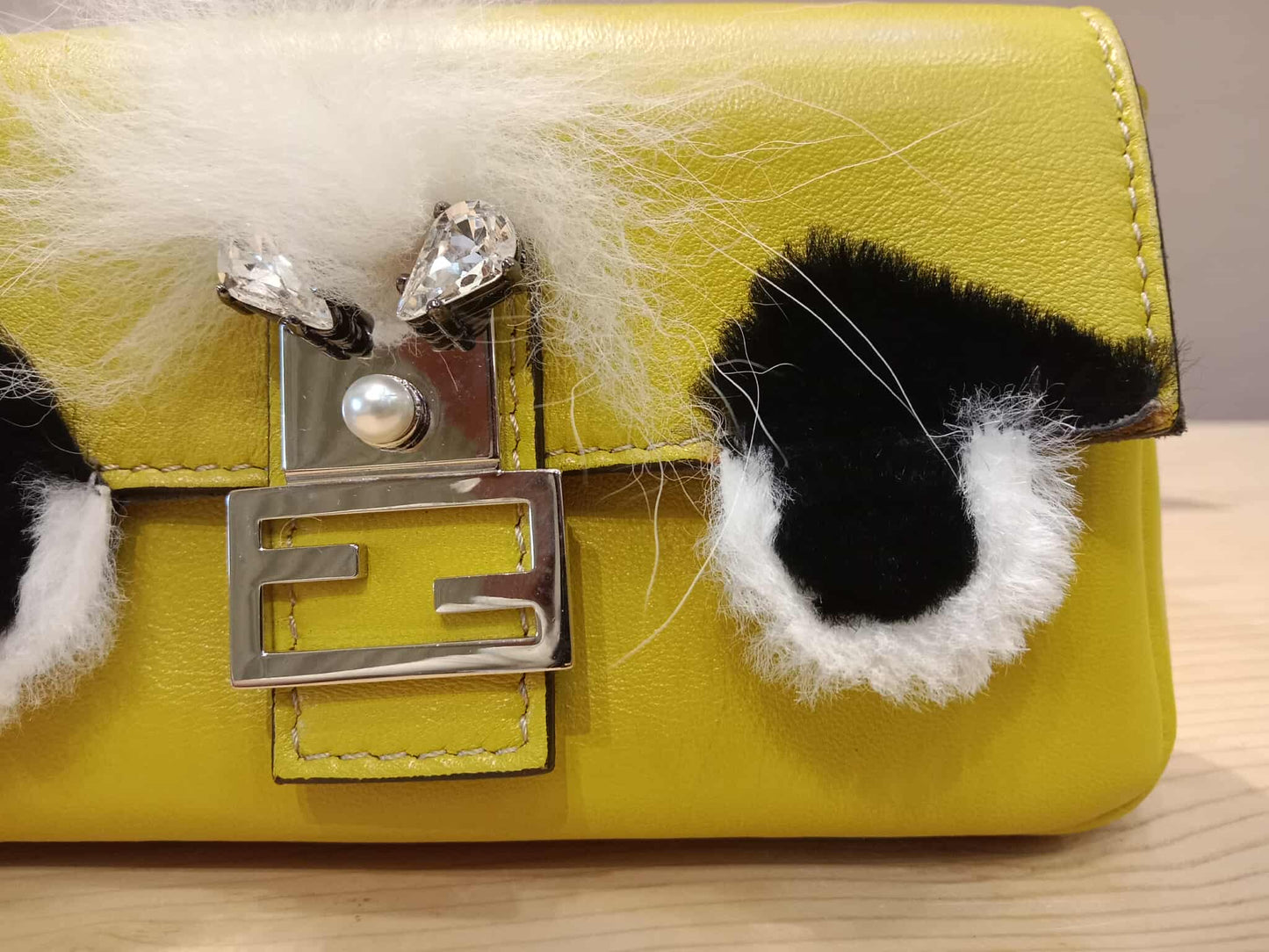 Fendi Monster Baguette Leather and Fur Micro