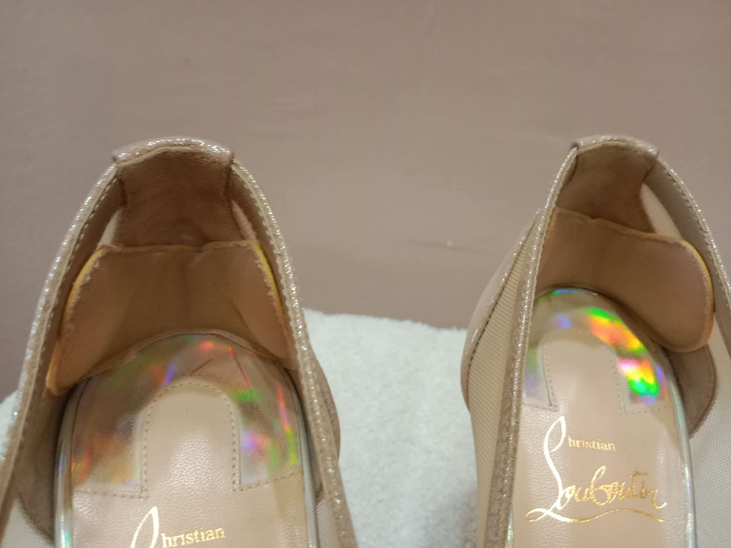 Christian Louboutin Galativi Pumps Beige Suede/Mesh with Crystal Embellishments Size 36