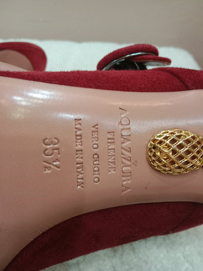 Aquazzura Blossom Suede Pointed Toe Mules Red Size 35.5