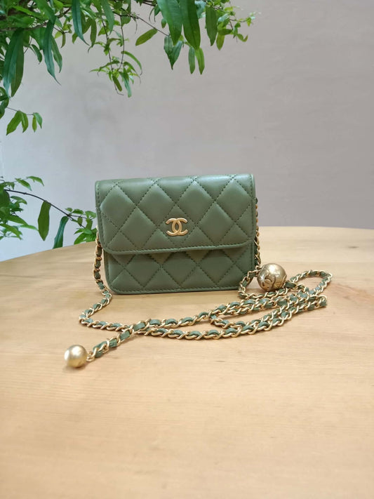 Chanel Pearl Crush Mini Quilted Lambskin Flap Bag Matcha Series 31