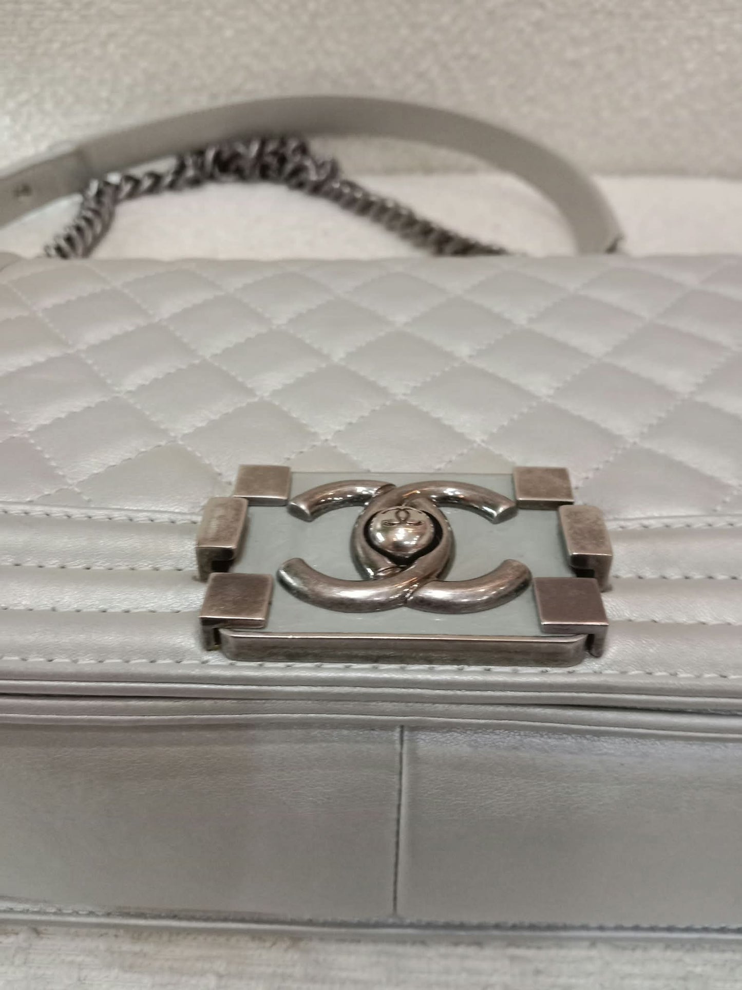 Chanel Le Boy Lambskin Old Medium Gray Series 20