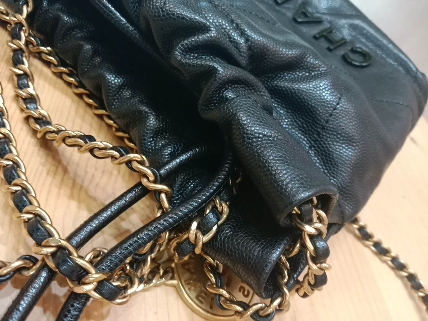Chanel 22 Shiny Caviar Black Monochrome Mini Microchipped