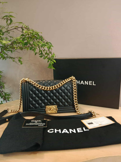 Chanel Leboy Old Medium Quilted Caviar Black Series 25