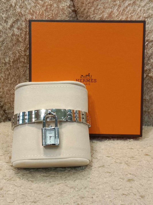 Hermes Stainless Steel Diamond 16mm Kelly Quartz Watch