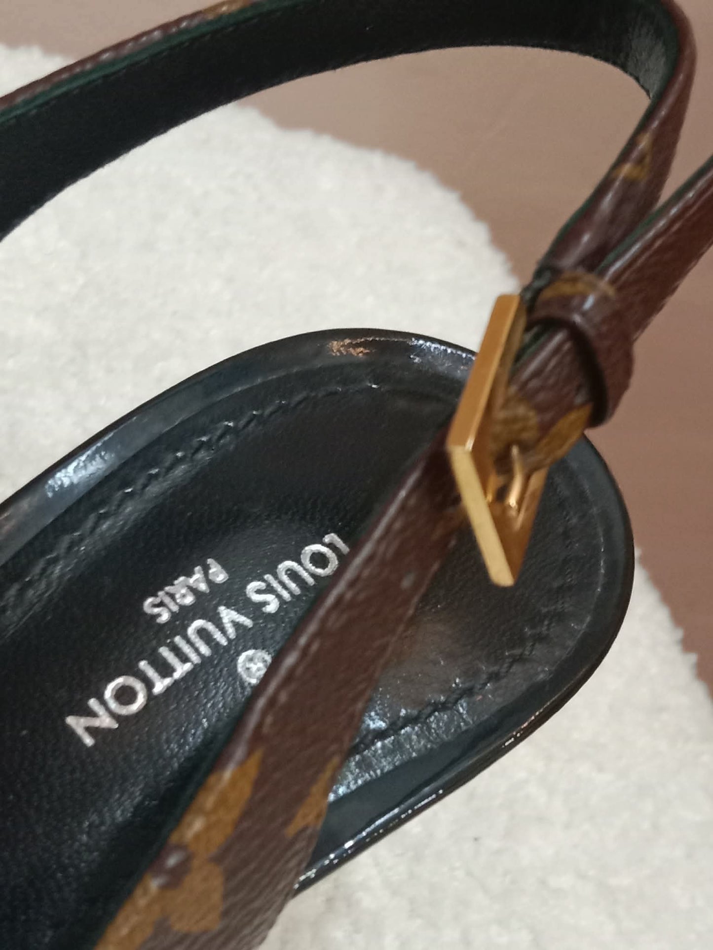 Louis Vuitton Archlight Slingback Pumps Toe Cap Patent Black Monogram Canvas Size 35.5