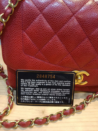 Chanel Diana Quilted Caviar Leather Red Series 2