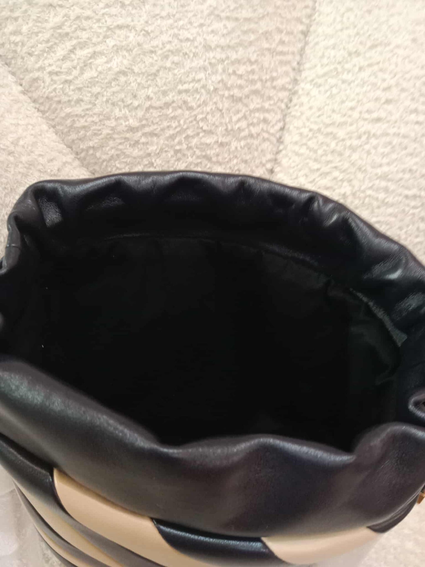 Saint Laurent Alix Stripes Quilted Leather Bucket Bag Bicolor Beige/Black