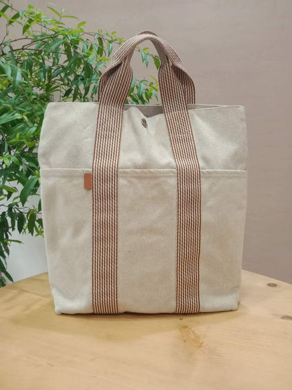 Hermes Toile Ferrou-Tout Cabas Tote Bag Beige