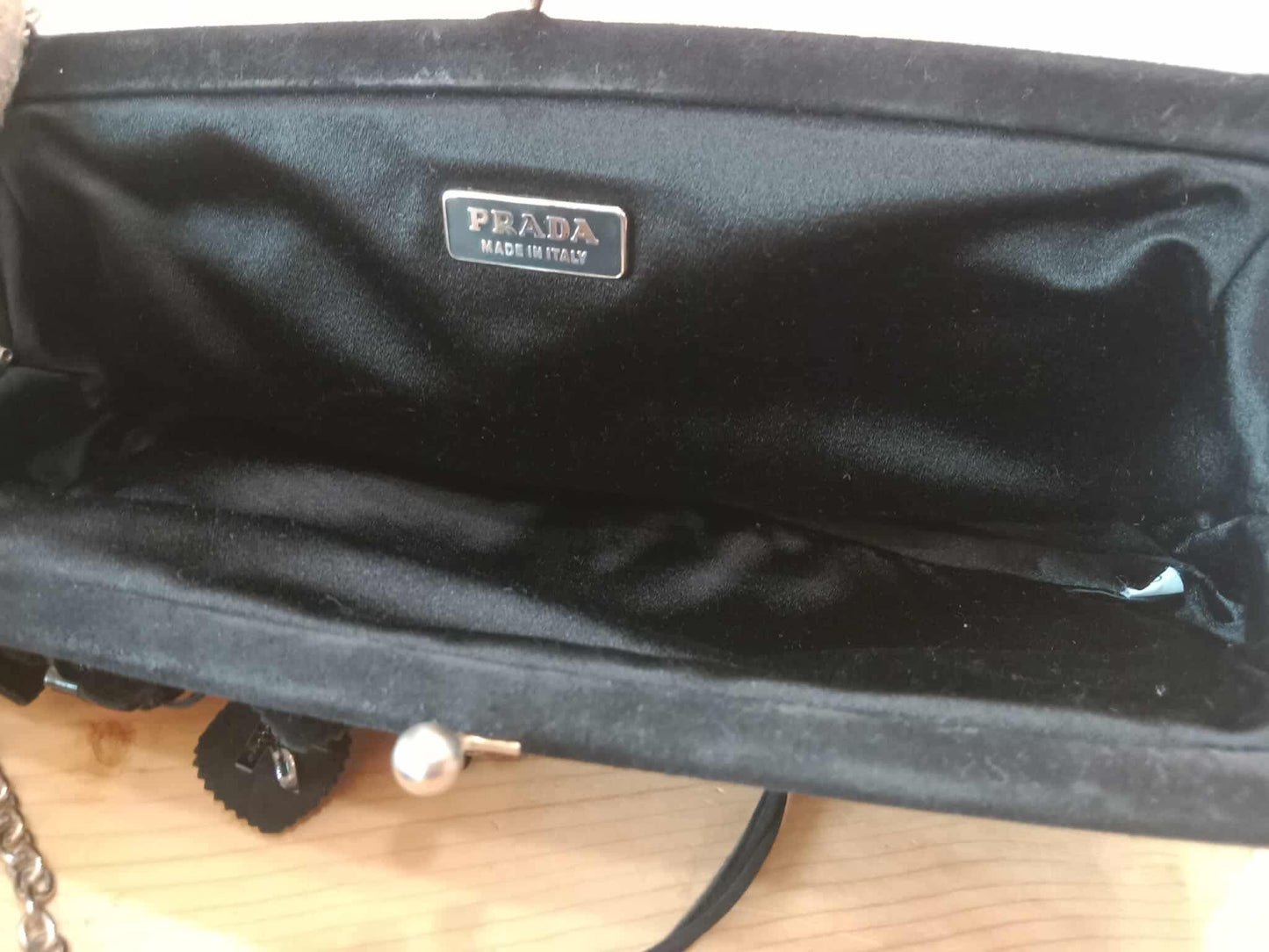 Prada Black Satin Raso Chic Kisslock Eastwest Bag