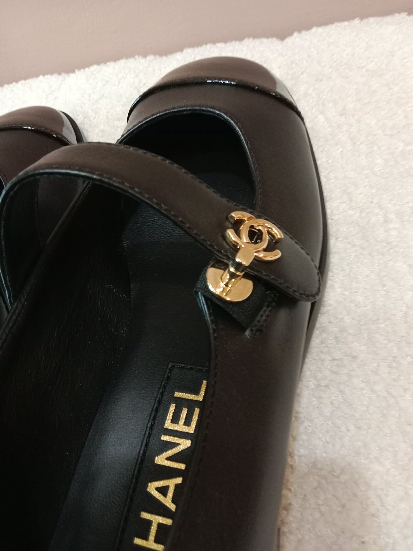 Chanel Mary Jane CC Clasp Flats Black Size 36.5