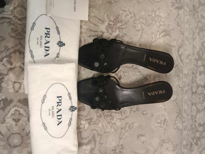 Prada Crochet & Sequin Black Kitten Heels Size 37 1/2