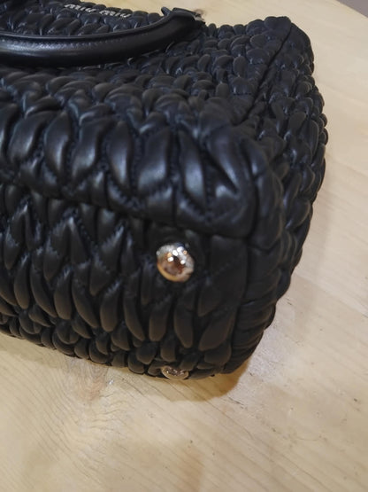 Miu Miu Nappa Matelasse Swarovski Crystal Tote Bag Black