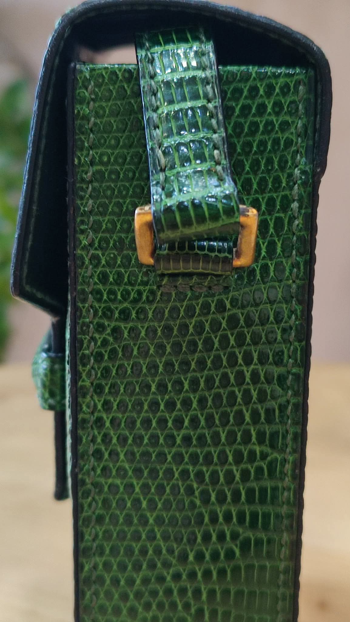 Hermes Lizard Green Vintage Bag Stamp O Circle 1985