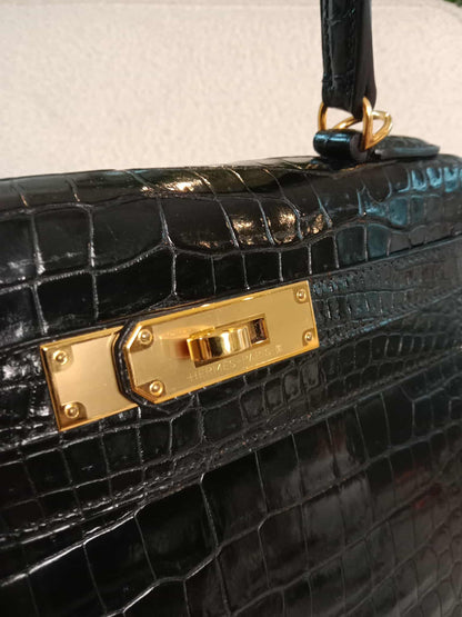 Hermes Kelly 28 Crocodile Noir Stamp S Circle 1989