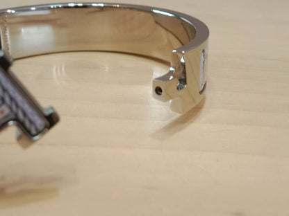 Hermes Clic H Bracelet in the "Grand Apparat Remix" Pattern White Enamel Printed Band Palladium-Plated Hardware GM Size