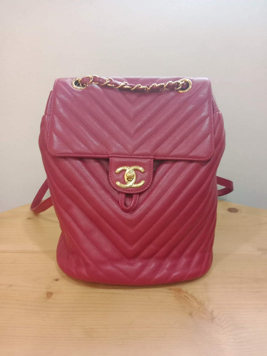 Chanel Chevron Calfskin Small Red Urban Spirit Backpack Series 23