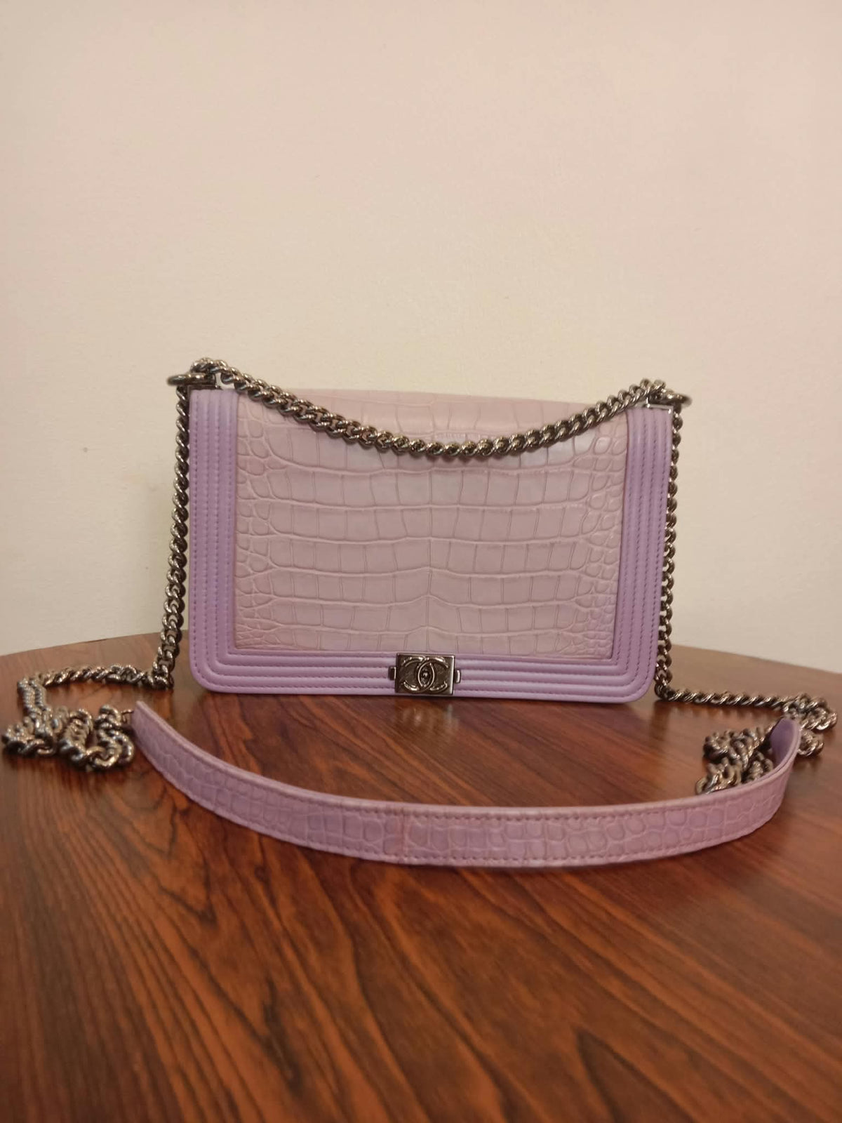 Chanel Boy Flap Wallet on Chain Crocodile Lavender Series 20