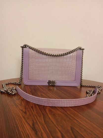Chanel Boy Flap Wallet on Chain Crocodile Lavender Series 20