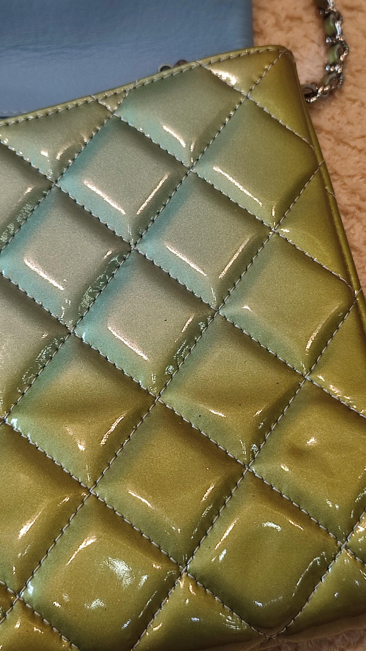 Chanel Chained Clutch Green/Blue Patent Series 17