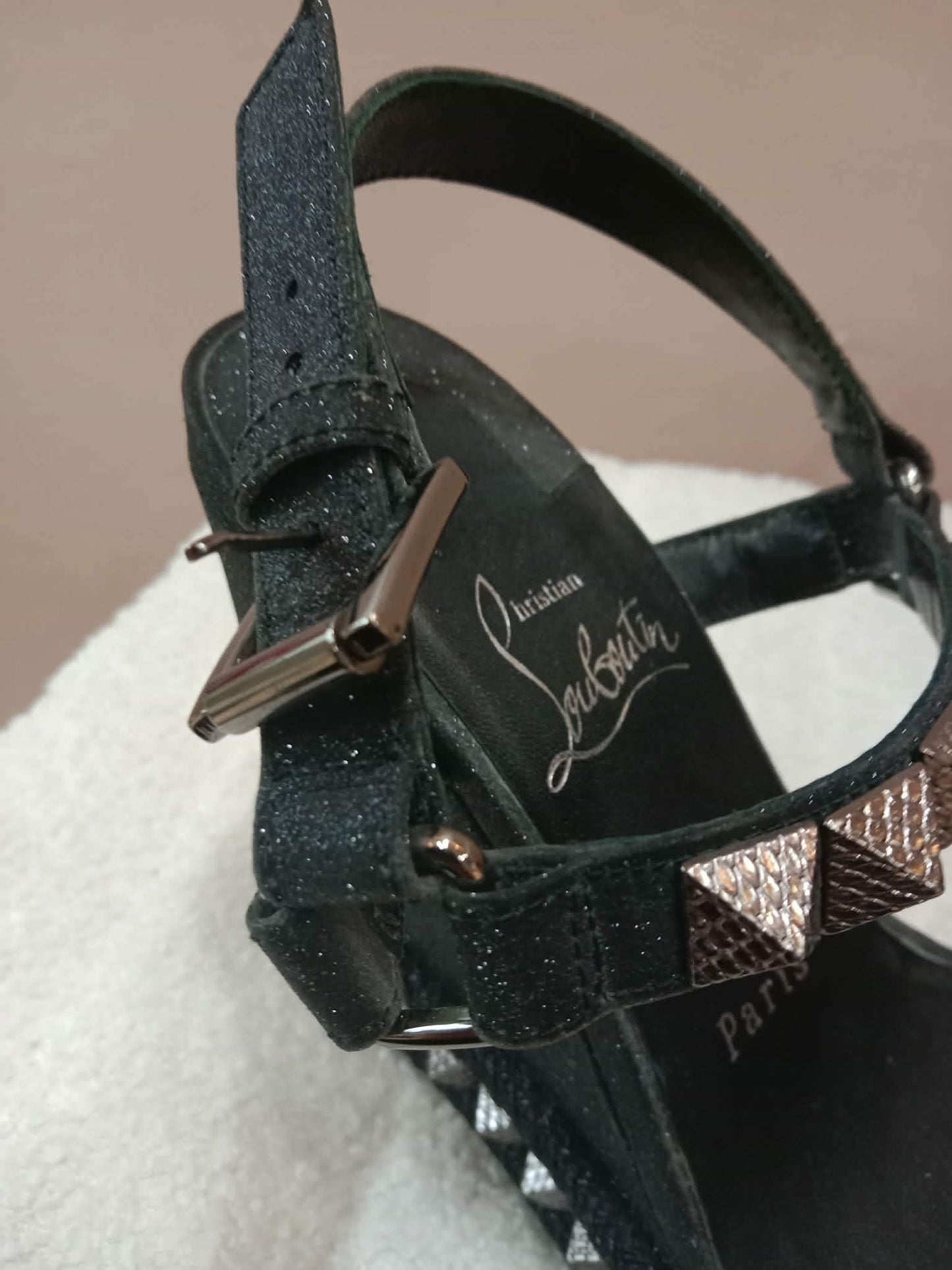 Christian Louboutin Pyraclou Wedge Black Pyramid Studs Size 36