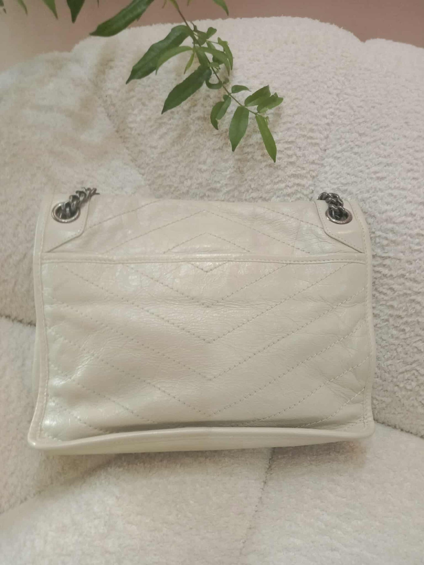 Saint Laurent Niki Medium Shoulder Bag in White Quilted Calfskin