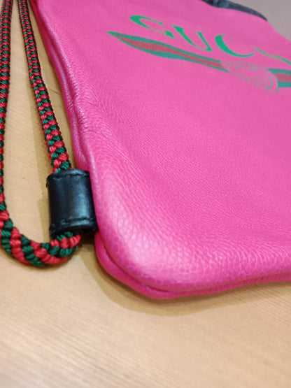 Gucci Printed Drawstring Backpack Grained Leather Pink/Black