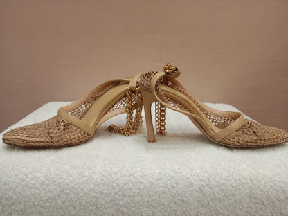Bottega Veneta Mesh Nappa Chunky Chain Sandals Beige Size 36