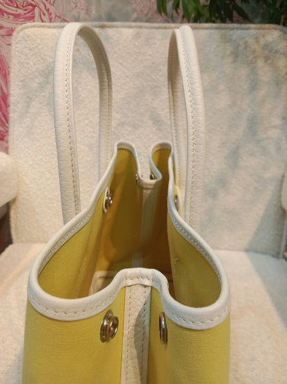 Hermes Garden Party 30 Yellow/White Canvas/Leather Stamp R Square 2014