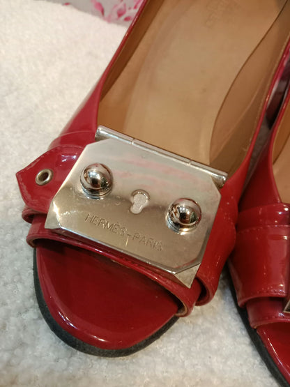 Hermes Heels Sandals Red Patent Size 38