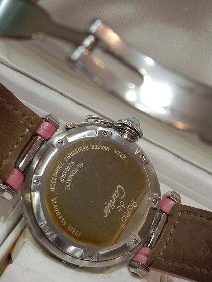 Cartier Pasha C Pink Blue Limited Edition Watch 35mm Stainless Steel Case Pink Alligator Leather Strap
