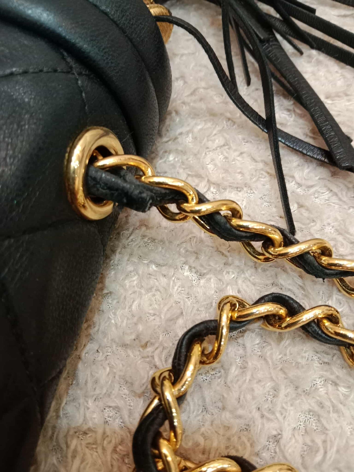 Chanel Vintage Chain Tassel Flap Bag Black Lambskin Series 0