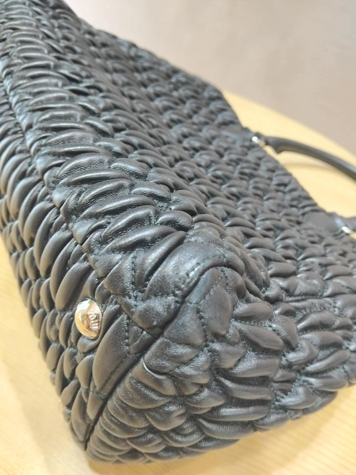 Miu Miu Nappa Matelasse Swarovski Crystal Tote Bag Black