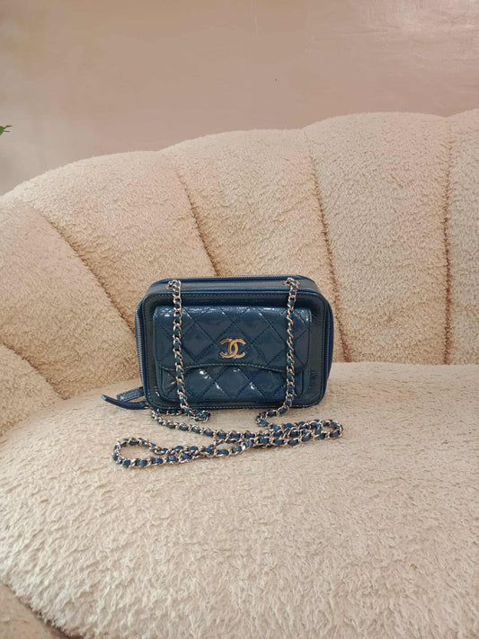 Chanel Blue Quilted Patent Leather Camera Bag Blue Series 20