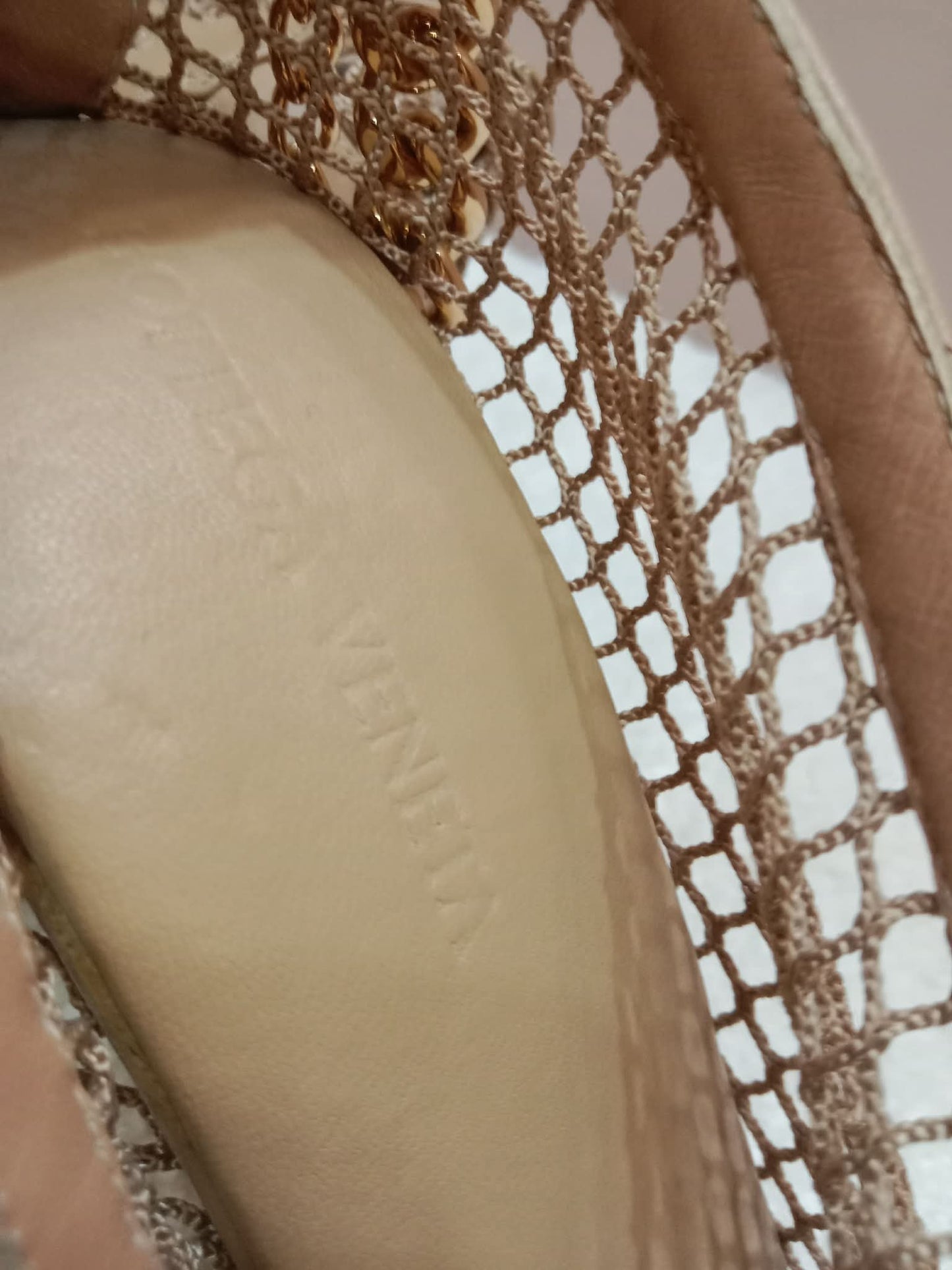Bottega Veneta Mesh Nappa Chunky Chain Sandals Beige Size 36