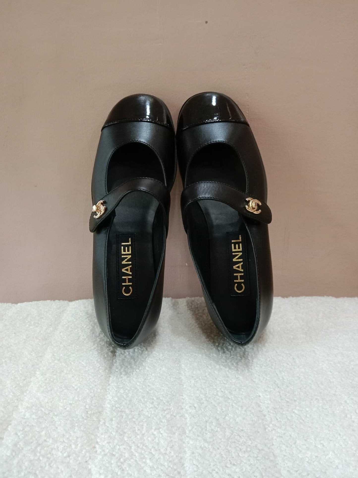 Chanel Mary Jane CC Clasp Flats Black Size 36.5