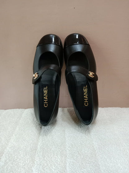 Chanel Mary Jane CC Clasp Flats Black Size 36.5