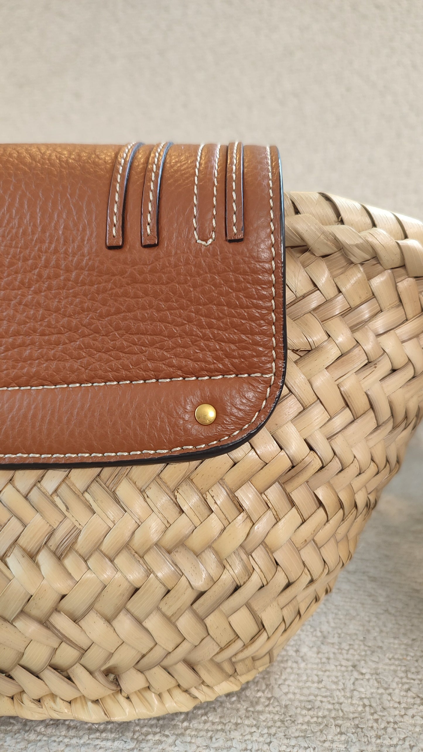 Chloe Marcie Small Raffia Basket Brown Bag