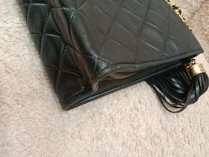 Chanel Vintage Chain Tassel Flap Bag Black Lambskin Series 0