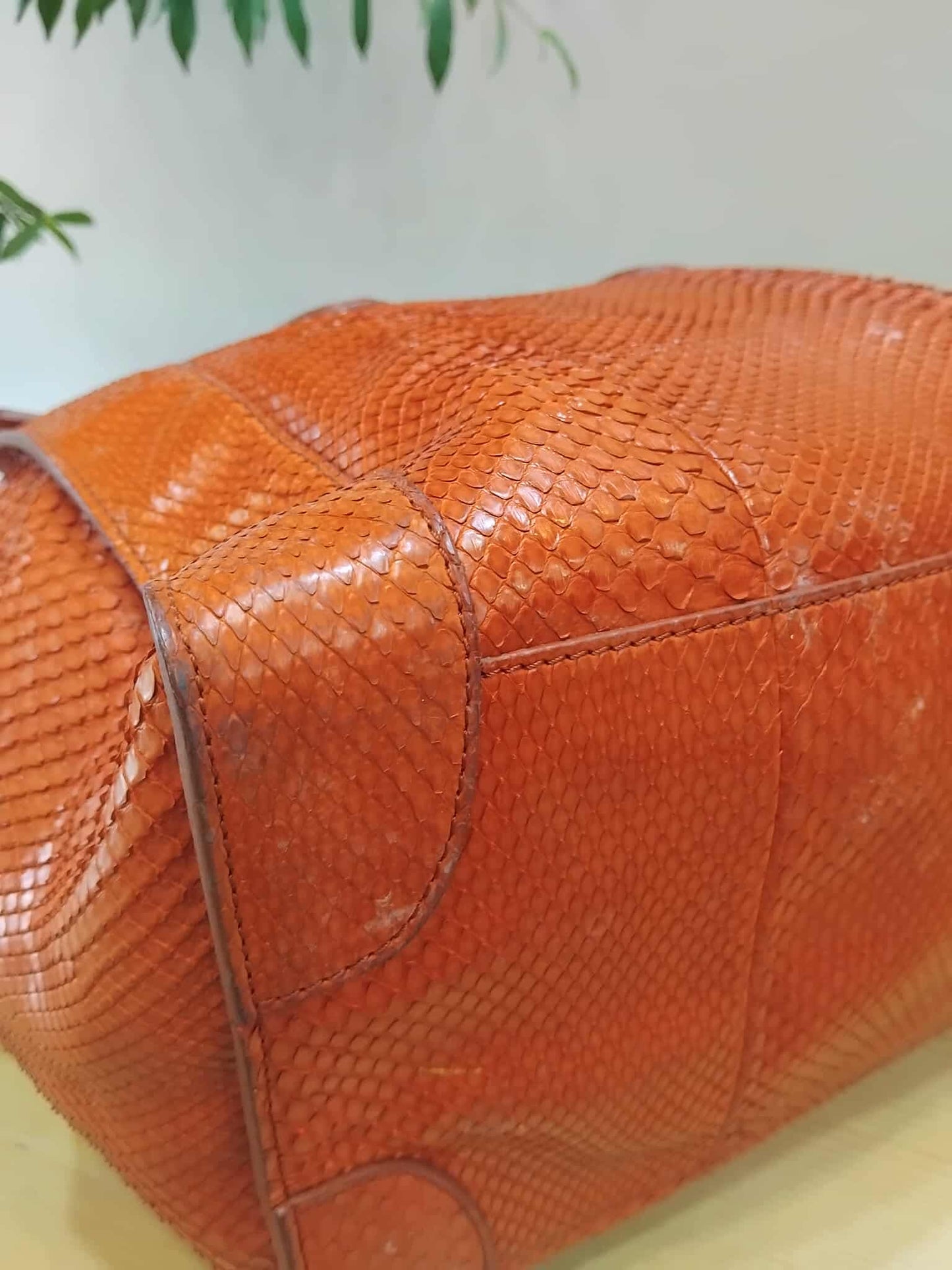 Celine Python Snakeskin Luggage Envelope Tote Bag Orange