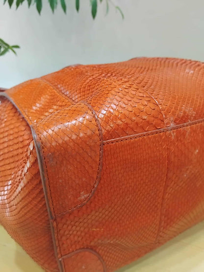 Celine Python Snakeskin Luggage Envelope Tote Bag Orange