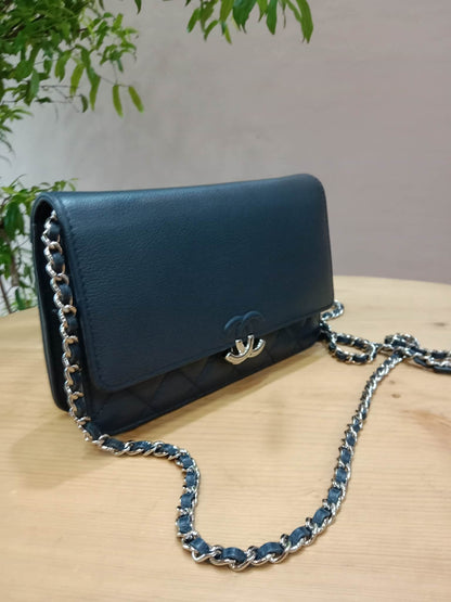 Chanel CC Box Wallet On Chain Caviar Navy Blue Series 27