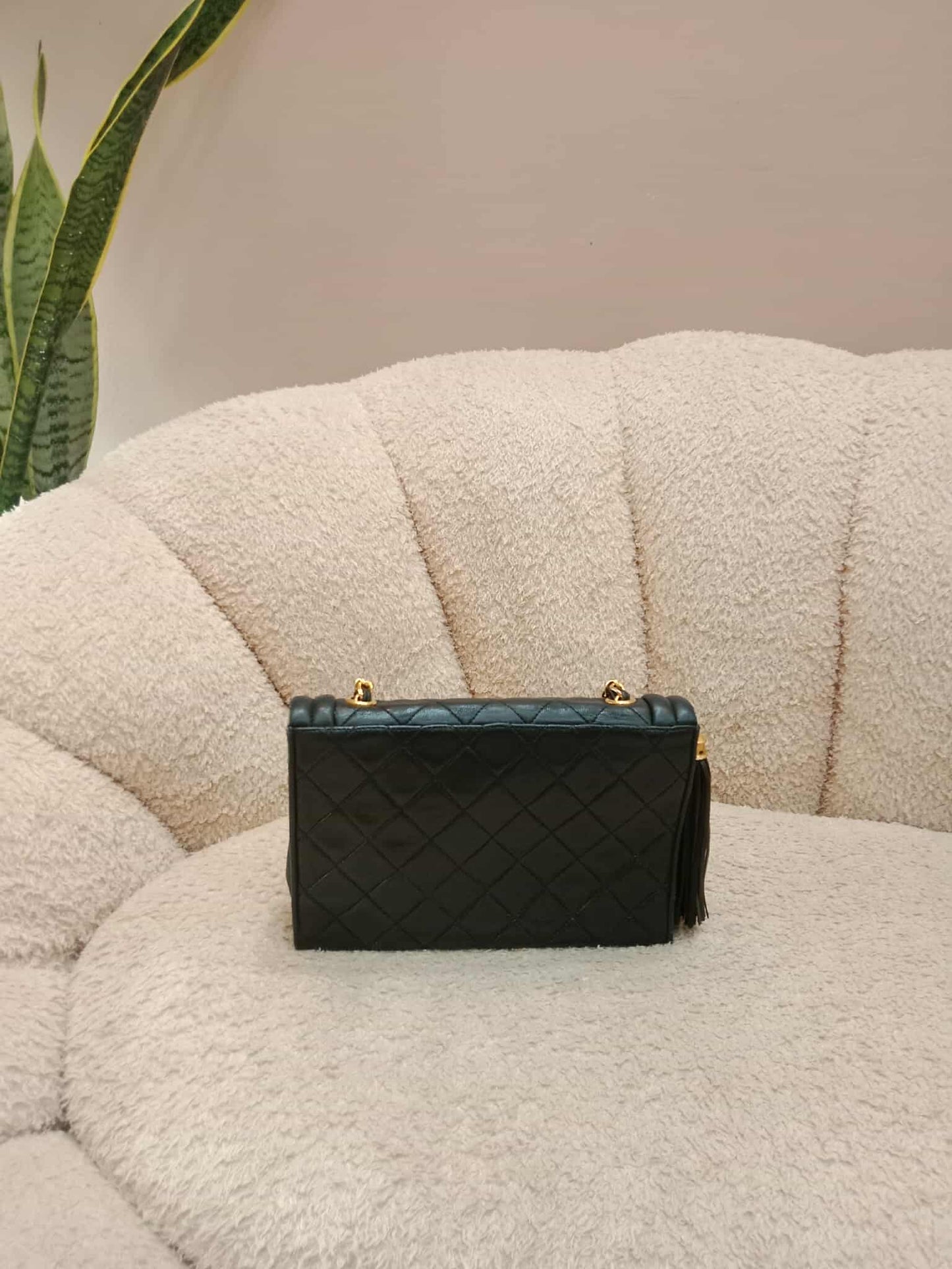 Chanel Vintage Chain Tassel Flap Bag Black Lambskin Series 0