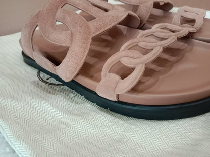 Hermes Extra Sandals Suede PInk Size 36.5