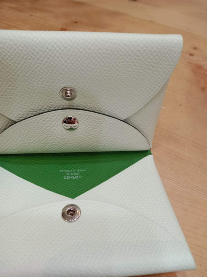 Hermes Calvi Duo Card Case Vert Fizz/Vert Criquet Clemence Stamp W 2024