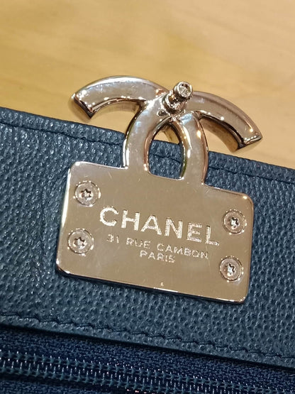 Chanel CC Box Wallet On Chain Caviar Navy Blue Series 27