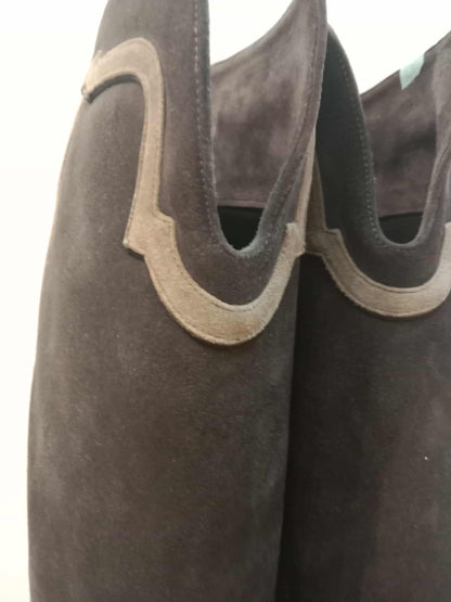 Hermes Knee-High Boots Suede Chocolate Brown Size 37